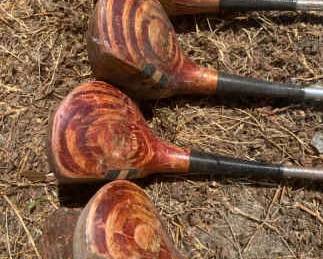 Vintage Fairway Golf Bag With Master Built Wooden Clubs And Fastback Cruiser Clubs