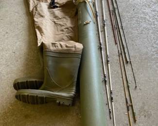 Hodgman Womens Size 10 Waders Rod Protector Collection of Fishing Rods
