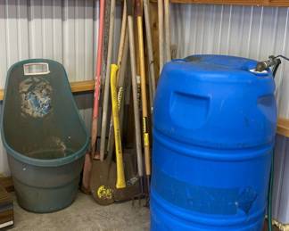 Yard Tools With Rolling Cart And Rain Barrel Water Collection System
