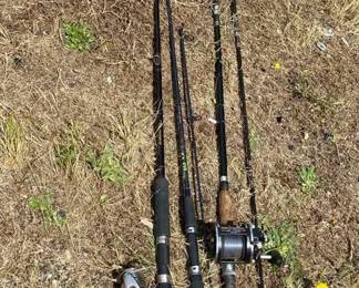 3 Long Poles For Salmon Fishing With Shimano Triton 300 Trolling Reel 2 Shimano Ball Bearing Reels