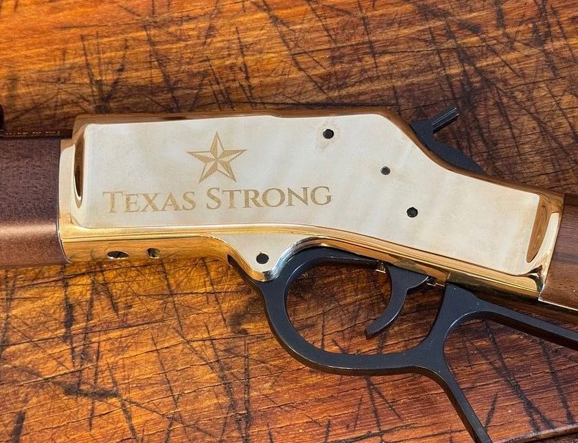Texas Strong custom engraved Henry lever action carbine — 100% proceeds will be donated to the Community Foundation of the Texas Hill Country’s Kerr County Flood Relief Fund.