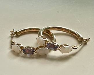 opal and tanzanite hoops in 10k gold SOLD
