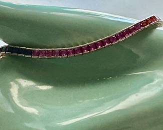 multi gemstone channel set tennis bracelet in gold over sterling