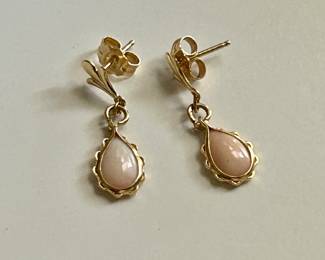 angel skin coral and 14k gold vintage earrings