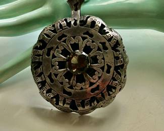 huge signed Taxco shadowbox stye pendant and necklace