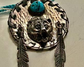 Sterling bear and turquoise pendant 