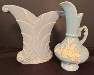 Weller Cameo Rose Pitcher Art Deco Abingdon Blue Vase