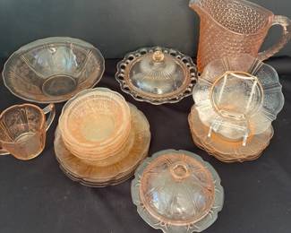 Pink Depression Glass And Hobnail Pitcher