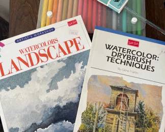 Box Of Watercolor And Other Art Supplies