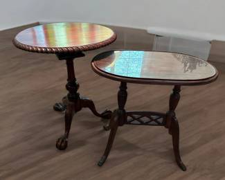 Round Rotating Side Table And Oval Glass Topped Table