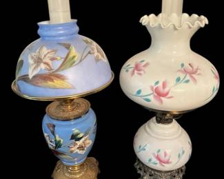 Vintage Hand Painted Hurricane Lamps
