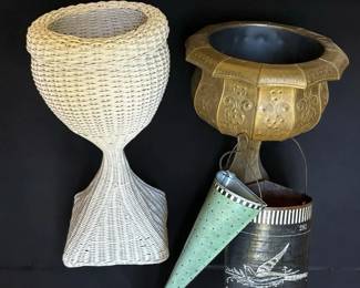 Wicker and Copper Plant Stands