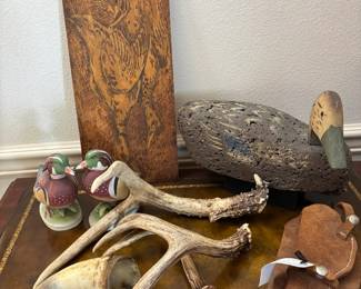 Vintage Duck Decoy Deer Antler Sheds Carved Wood Duck Art And More