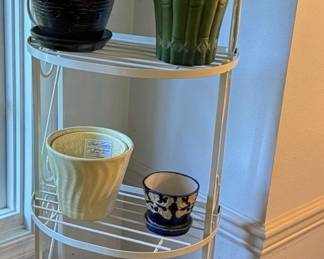 Metal Corner Plant Stand And Ceramic Planters