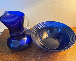 Vintage HandBlown Glass Pitcher Bowl