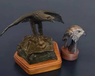 Signed Cast Metal Eagle Sculpture Limited Edition Carved Eagle Head