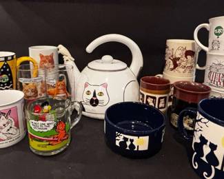 Cat Themed Tea Kettle And Morris The Cate And Other Coffee Cups