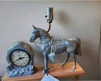 Vintage Horse Lamp And Clock