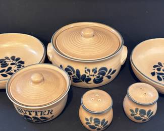 Pfaltzgraff Folk Art Stoneware Butter Dish Salt And Pepper Shakers And Lidded Casserole Dish