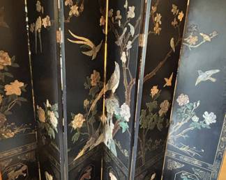 Vintage Chinese Black Lacquered Carved ScreenRoom Divider