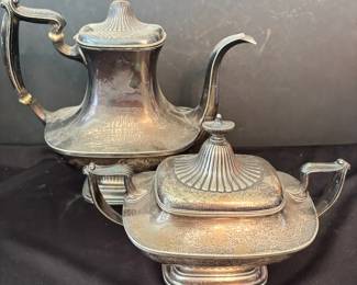 Sterling Silver Monogrammed Teapot And Sugar Bowl