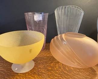 Pink Crackel Vase CIVE Yellow Glass Bowl Large Crystal Vase