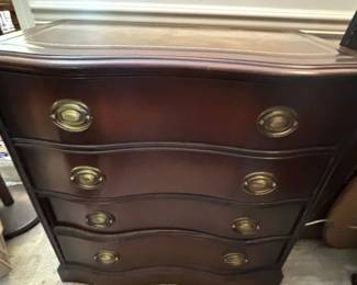 Wood Dresser With Leather Inlaid Top