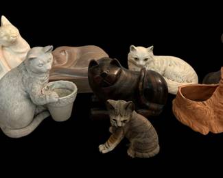 Cat Themed Planters Vintage Carved Wooden Cat Figure More