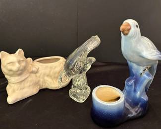 Vintage Bird And Cat Planters