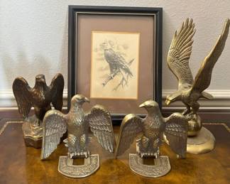 Brass Eagles Bookends And Print