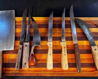 Knives And Wood Cutting Board