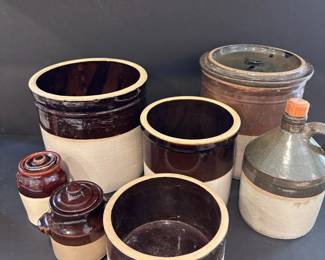 Antique Primitive Stoneware Crocks Jug and More