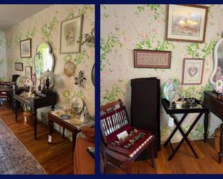 15. Formal Dining Room: Writing Desk, Tea Tray and Set of Flatware.