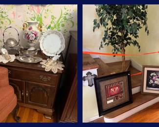 21. Ethan Allen End Tables, Framed Art