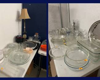 73. Glass Serving Bowls, Lamp, Glass Bakeware.