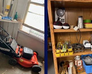 76. Lawn Mower & Shelf Full Kitchen Aids.