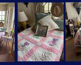 25. Wrought Iron Bed, Hobby Holly Pieced Quilt and a Miscellaneous