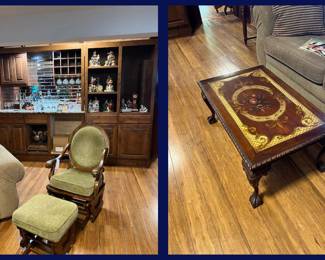 5. Rocking Chair/Stool and Chippendale Style Painted Coffee Table