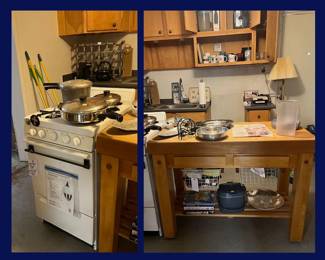 72. Apartment's Electric Stove and Butcherblock Table