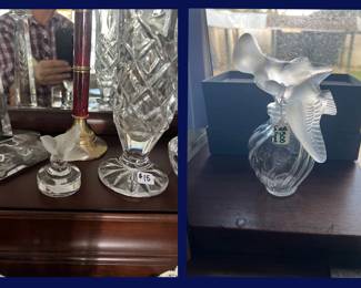63. Crystal, Lalique Bird and Huge Lalique Perfume