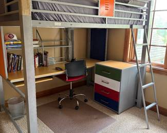 Locker style bunk bed with desk