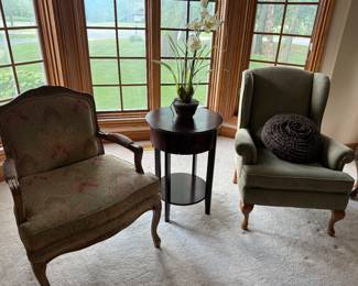 upholstered chairs & drum table