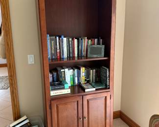 Wooden bookcase/cabinet; books