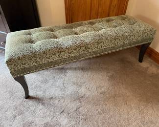 Upholstered tufted & studded bench