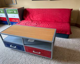 Locker style coffee table; futon