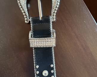 Rhinestone & leather belt