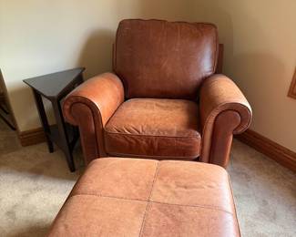 Arhaus Furniture studded leather chair & ottoman