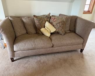 Tan Crate & Barrel sofa