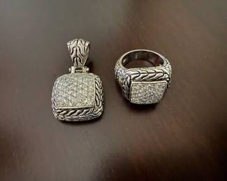 Sterling pendant & ring, cable design with CZs