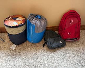 sleeping bags; back packs
